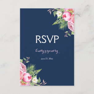 Flores de acuarela azul de la marina rosa RSVP