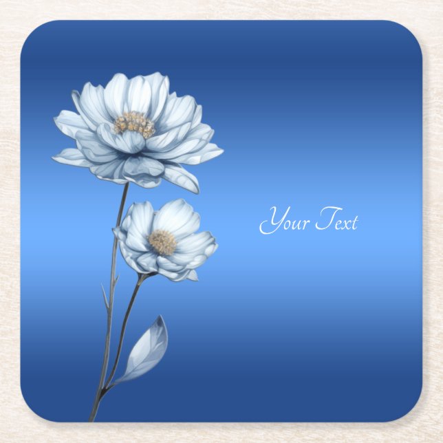 Flores de Acuarela Azul en Posavasos de Papel (Anverso)