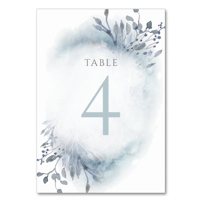 flores de acuarela azul polvoriento Número de mesa (Anverso)