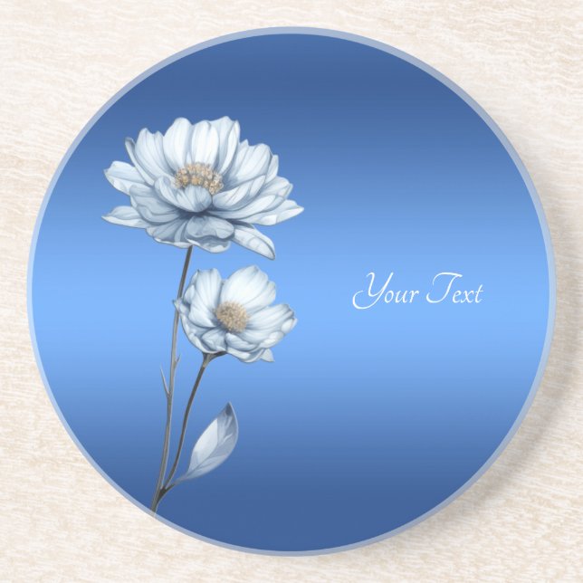 Flores de Acuarela Azul Posavasos de Arenisca (Frente)