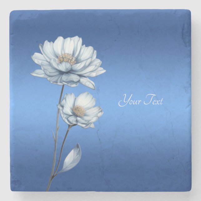 Flores de Acuarela Azul Posavasos de Piedra (Anverso)