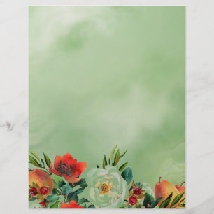 Flores de acuarela botánica y hoja de papel de fru