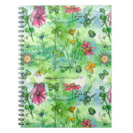 Flores de acuarela de mariposa en el cuaderno de e