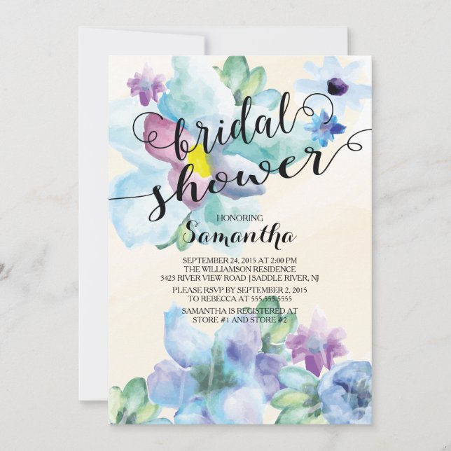 Flores de acuarela moderna Invitación a la ducha d (Anverso)