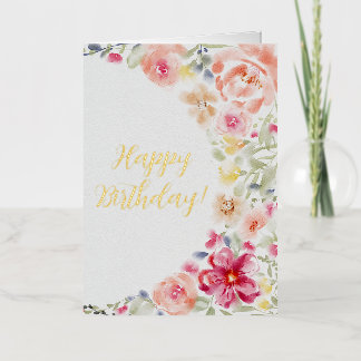 Flores de acuarela modernas con Happy Birthday enc