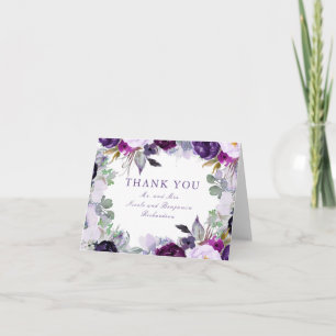 Flores de acuarela morada, agradecimiento de boda