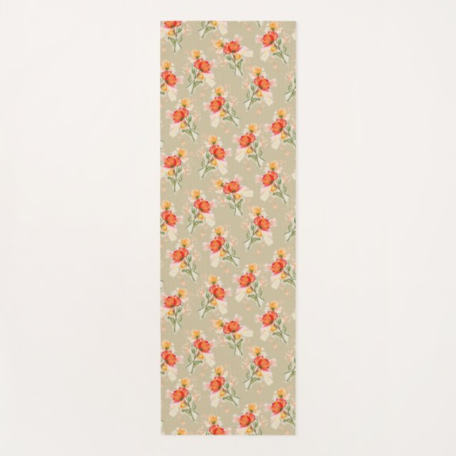 Flores de acuarela naranja Yoga Mat (Anverso)