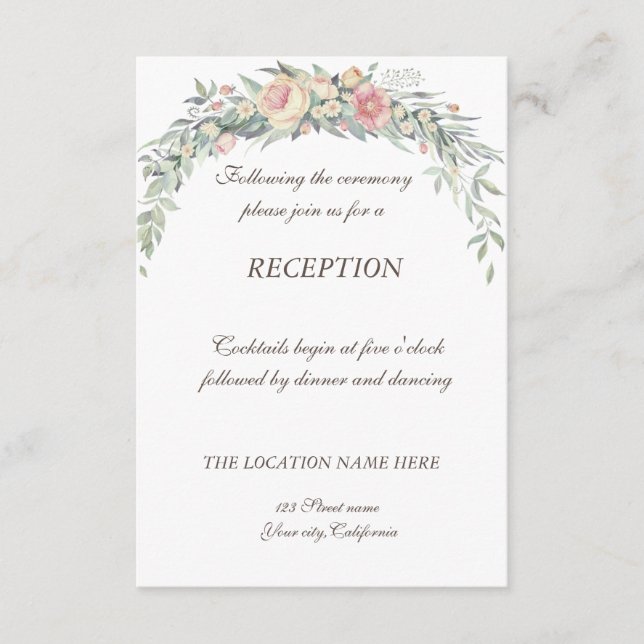 Flores de acuarela, recepción de boda con lunares (Anverso)
