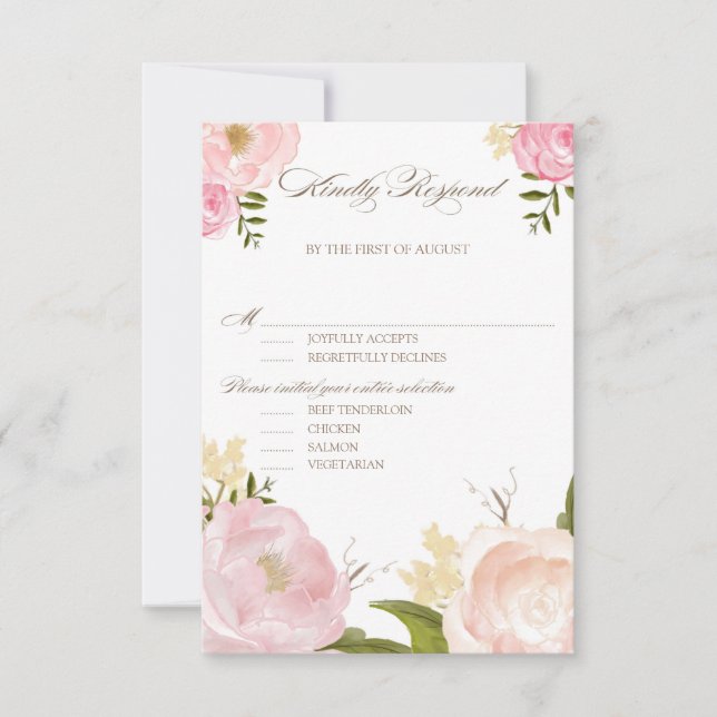 Flores de acuarela romántica Boda RSVP III (Anverso)