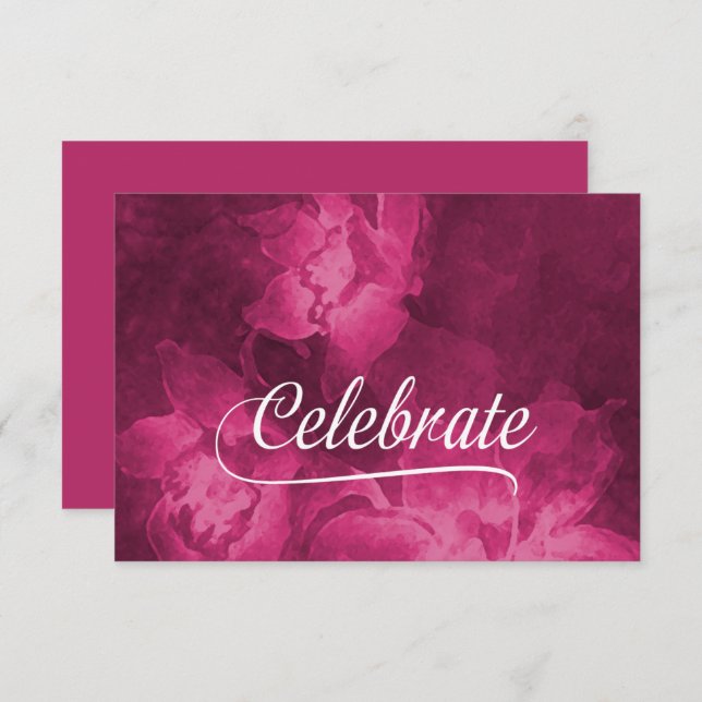 Flores de acuarela rosa magenta con tarjeta RSVP (Anverso / Reverso)