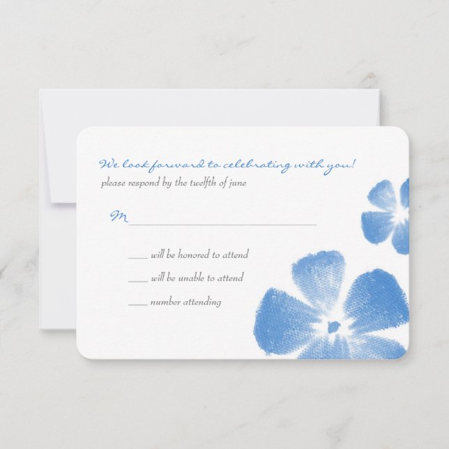 Flores de Acuarela Tropical Azul RSVP de Boda (Anverso)