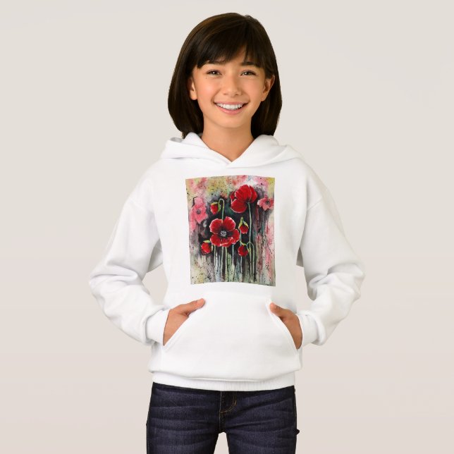 Flores De Adormidera En Hoodie De Acuarela (Anverso completo)