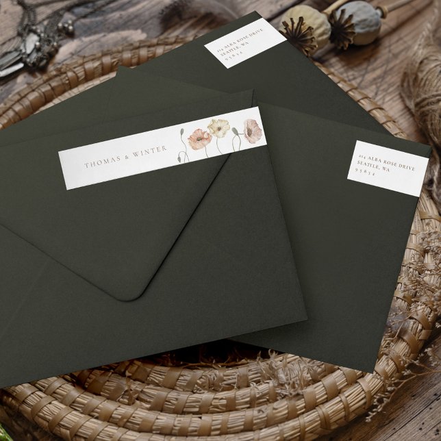 Flores de adormidera islandesas Boho (Boho Icelandic Watercolor Iceland Poppy Flowers Wrap Around Label)