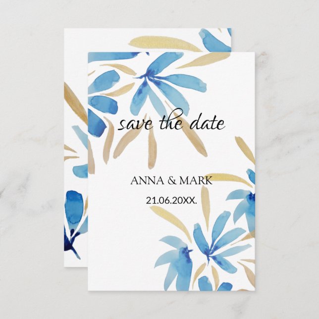 Flores De Agua Azul Y Oro Claros (Anverso / Reverso)