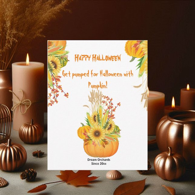 Flores de agua vibrantes de la calabaza de Hallowe (Vibrant Halloween Pumpkin Watercolor Sunflowers)