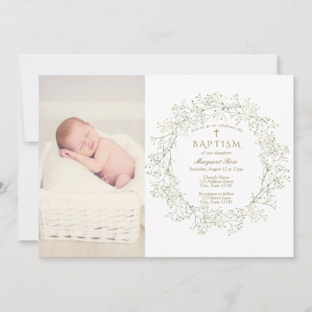 Flores de aliento para bebés Invitación a la foto  (Anverso)