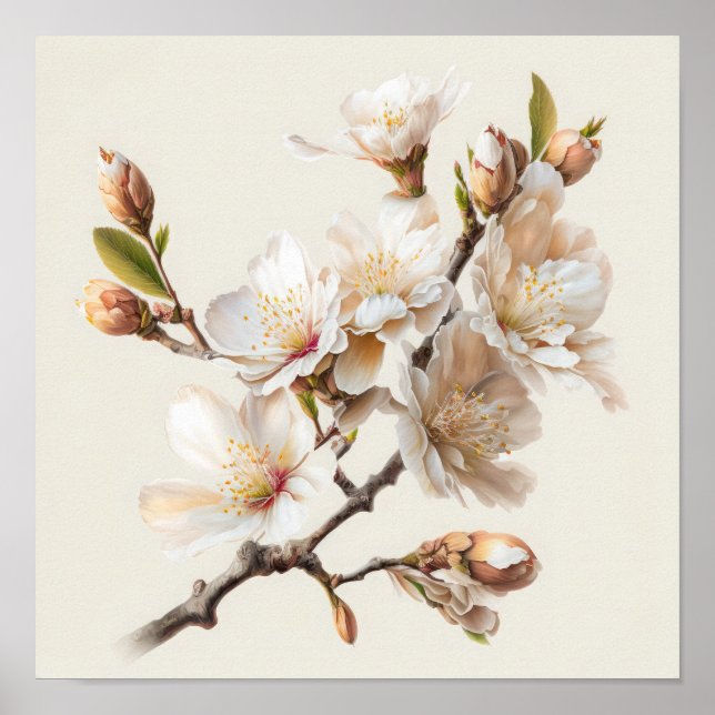Flores de almendras blancas Poster de impresión de (Frente)