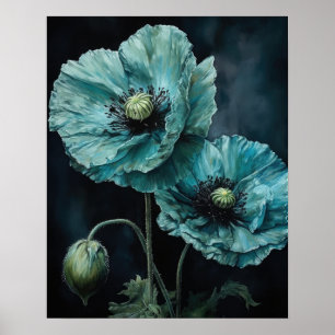 Flores de amapola azul claro Poster de impresión d
