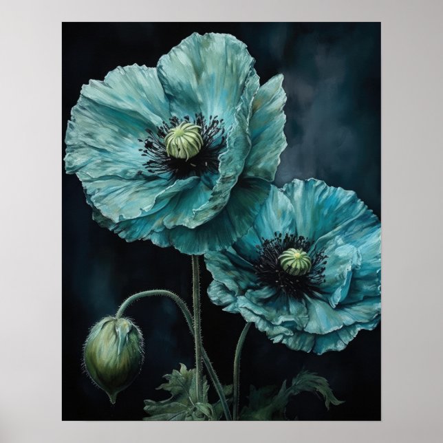 Flores de amapola azul claro Poster de impresión d (Frente)
