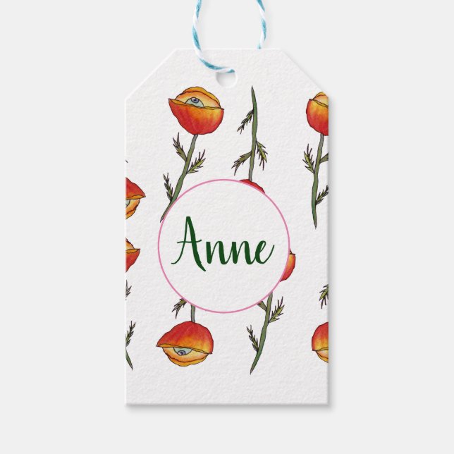Flores de amapola Etiqueta de regalo de Personaliz (Anverso)
