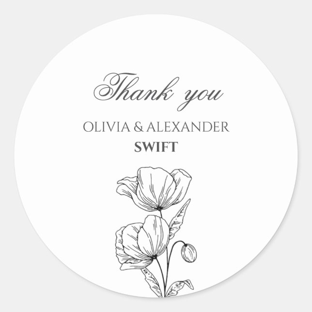 Flores de amapola pegatinas de boda elegantes y si (Anverso)