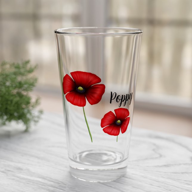 Flores de amapola roja Nombre personalizado Vidrio (Pretty poppy glass with space for your name. Makes a lovely gift!)