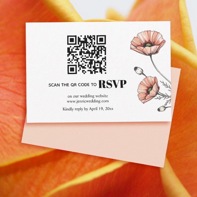Flores de amapola rosa código QR boda floral RSVP (Subido por el creador)