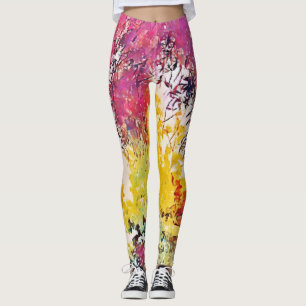 Flores De Árbol Artsy Floral Leggings De Arte