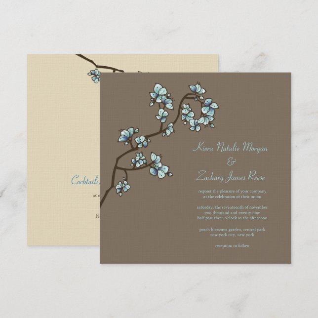 Flores de arce azul Invitación a la boda asiática  (Anverso / Reverso)