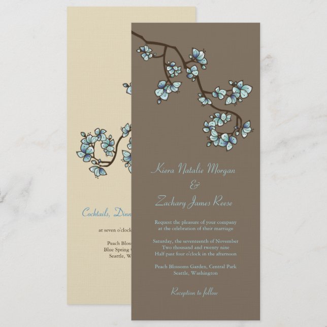Flores de arce azul Invitación a la boda asiática  (Anverso / Reverso)