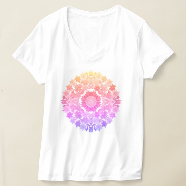 Flores de arcoiris Mandala camiseta de cuello V pa (Distribución )