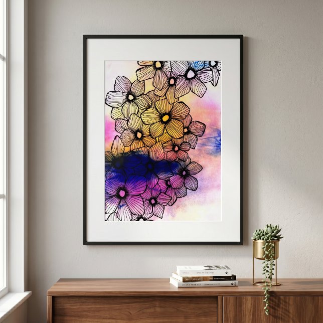 Flores de arte de línea negra con acuarela pastel  (Subido por el creador)