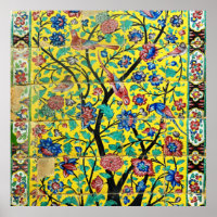 Flores de arte persa y pájaros mosaicos, Irán