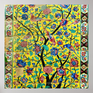 Flores de arte persa y pájaros mosaicos, Irán