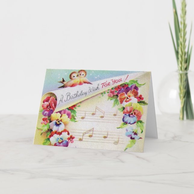 Flores De Aves Vintage Y Tarjeta De Cumpleaños De  (Anverso)