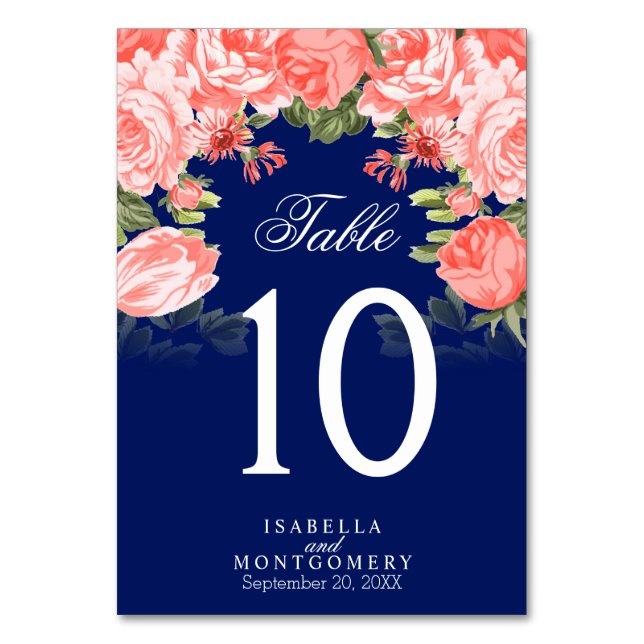 Flores de azul oscuro y coral | Tarjetas de tabla (Reverso)