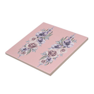 Flores de azulejos y mariposas de cerámica rosa