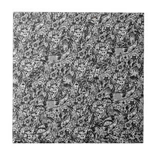 Flores de Baldosa Cerámica Arte Abstracto Blanco y