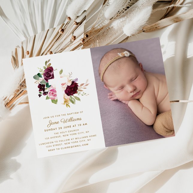Flores de baya y rubor Baptismo foto Invitación (Subido por el creador)