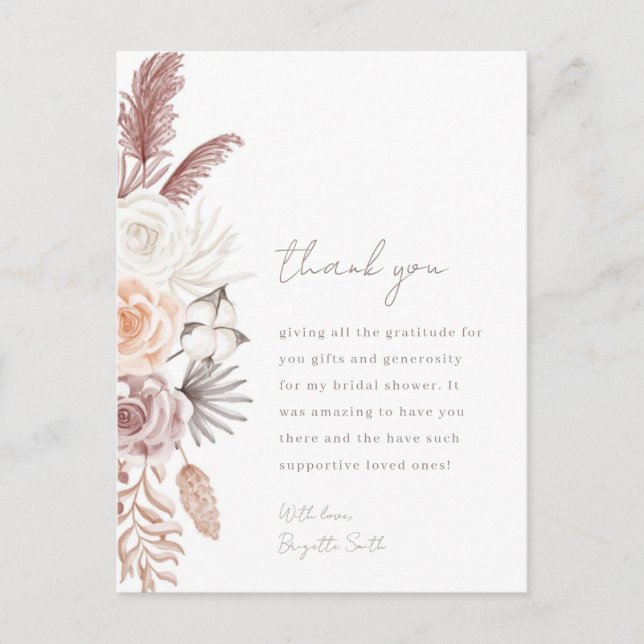 Flores de Boho ducha de novia tarjeta de agradecim (Anverso)