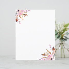 Flores de Boho plumas página de color rosa blanco