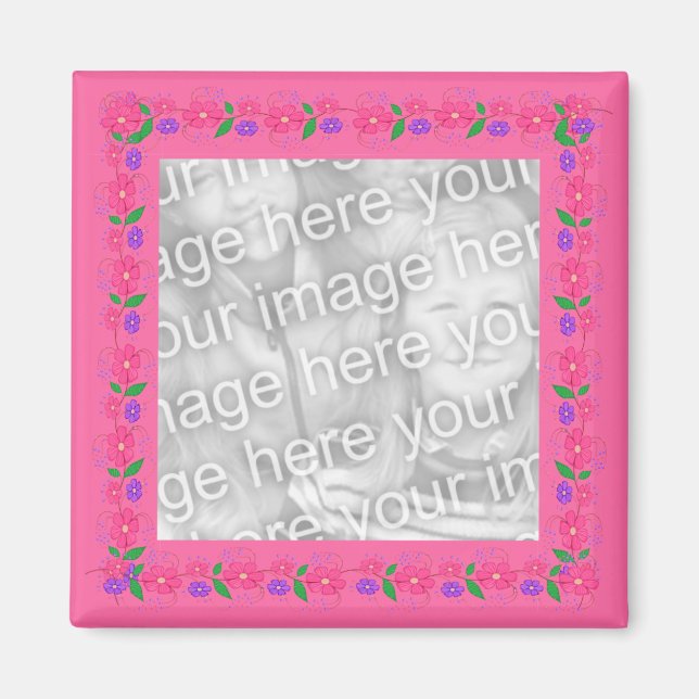 Flores de borde rosa imán fotográfico 012 (Frente)