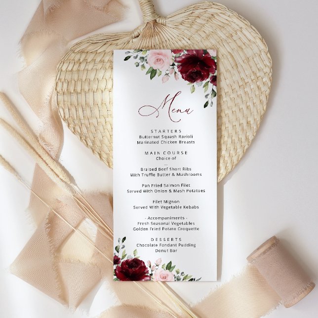 Flores de Borgoña, Flores Rosa, Boho, Menú Boda (Subido por el creador)