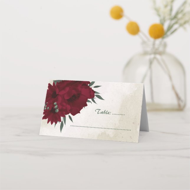 Flores de Borgoña tarjeta de lugar verde (Anverso)