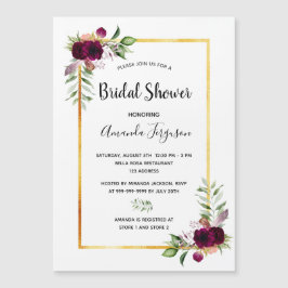 Flores de Borgoña verde oro boho ducha de novia