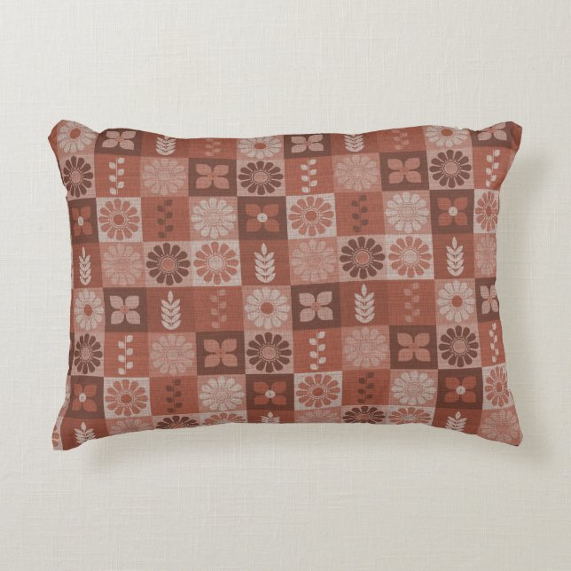 Flores de Burlap marrón rústico deja almohada acen (Anverso)