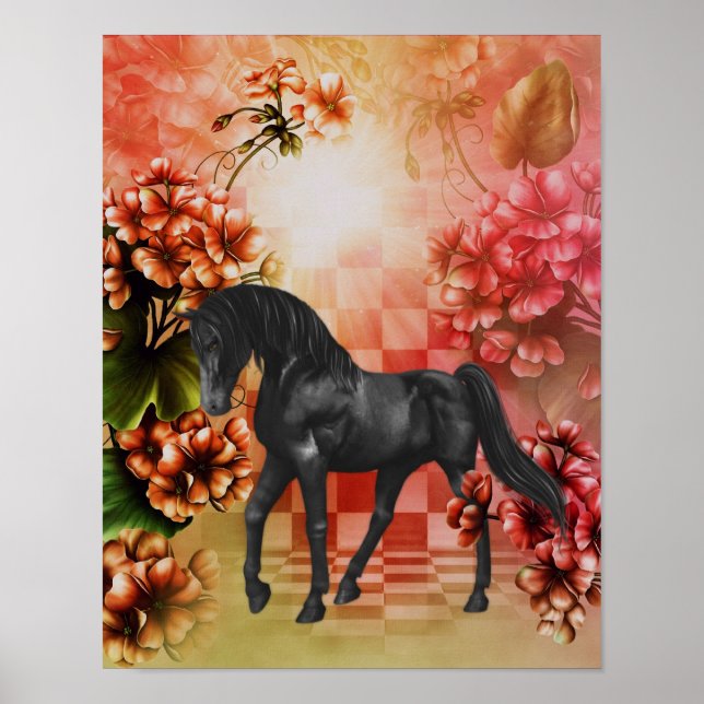 Flores de caballo negras arte de fantasía (Frente)
