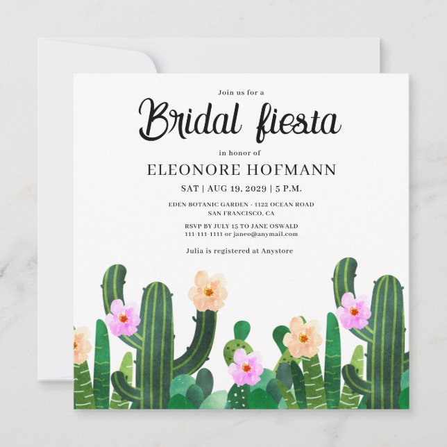 Flores de cactus Invitación a la Fiesta de Novias (Anverso)