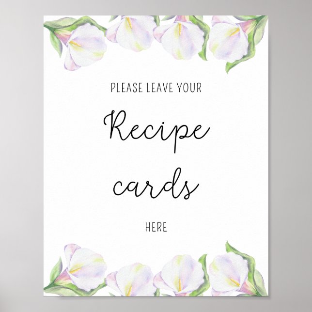 Flores de cala - Tarjeta de tu receta aquí póster (Frente)