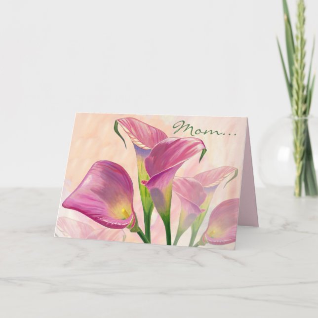 Flores de Calla rosa, tarjeta de cumpleaños de mam (Anverso)